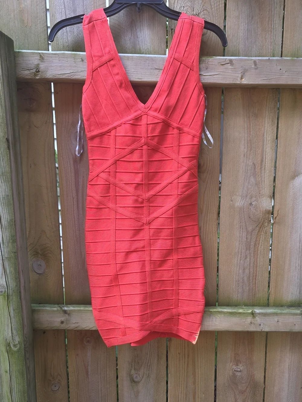 Stretta Coral-Red V-Neck Bandage Mini Dress